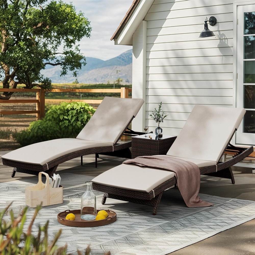 Rattan Lounge Set - Zestaw leżaków ogrodowych 3-częściowy z regulowanym