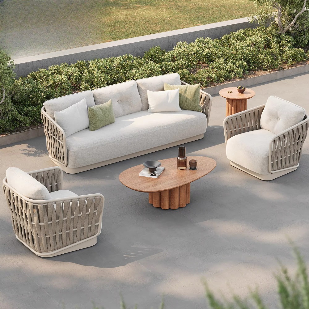 Rattan Lounge Set - Luksusowy zestaw mebli ogrodowych z metalową