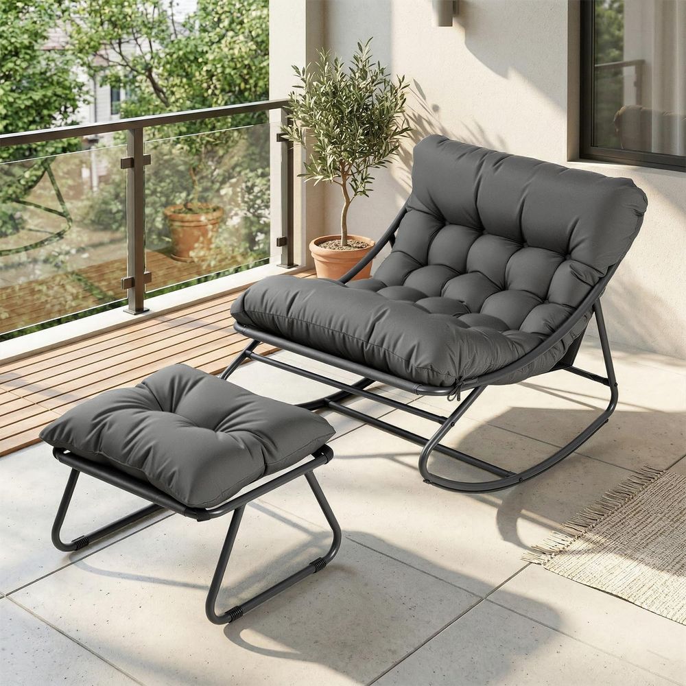 Outdoor Furniture Without Cushions - Duży fotel bujany Papasan z podnóżkiem,