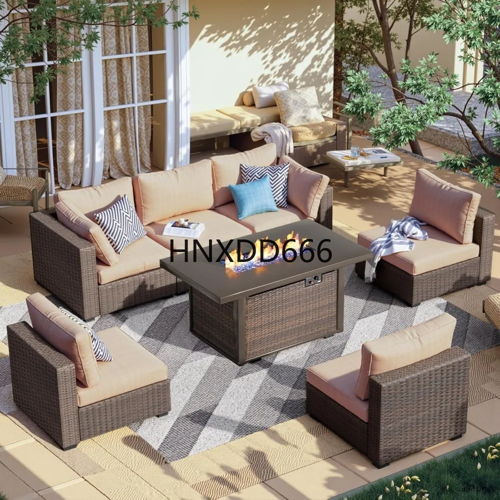 Outdoor Furniture Fire Table - 7-częściowy zestaw mebli ogrodowych z stołem