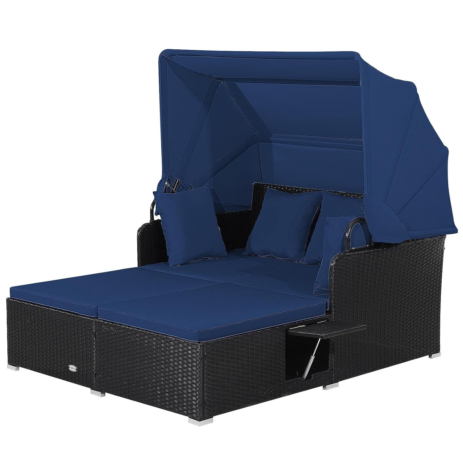 Outdoor Daybed Furniture - Leżanka ogrodowa z wysuwanym baldachimem, wiklinowa