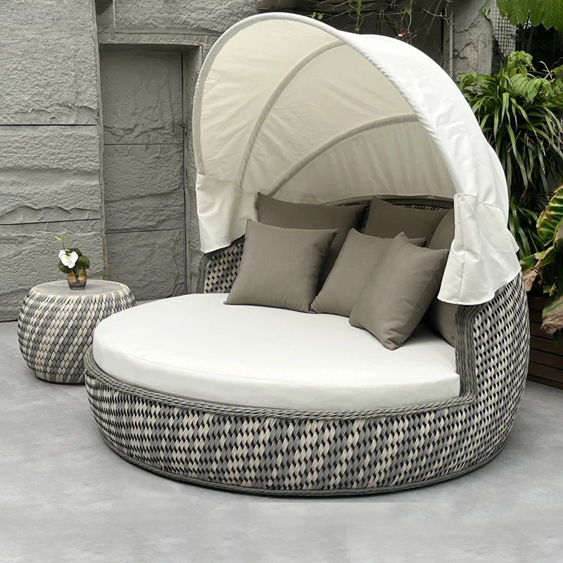 Rattan Lounge Set - Leżanka, okrągła, odporna na rdzę i