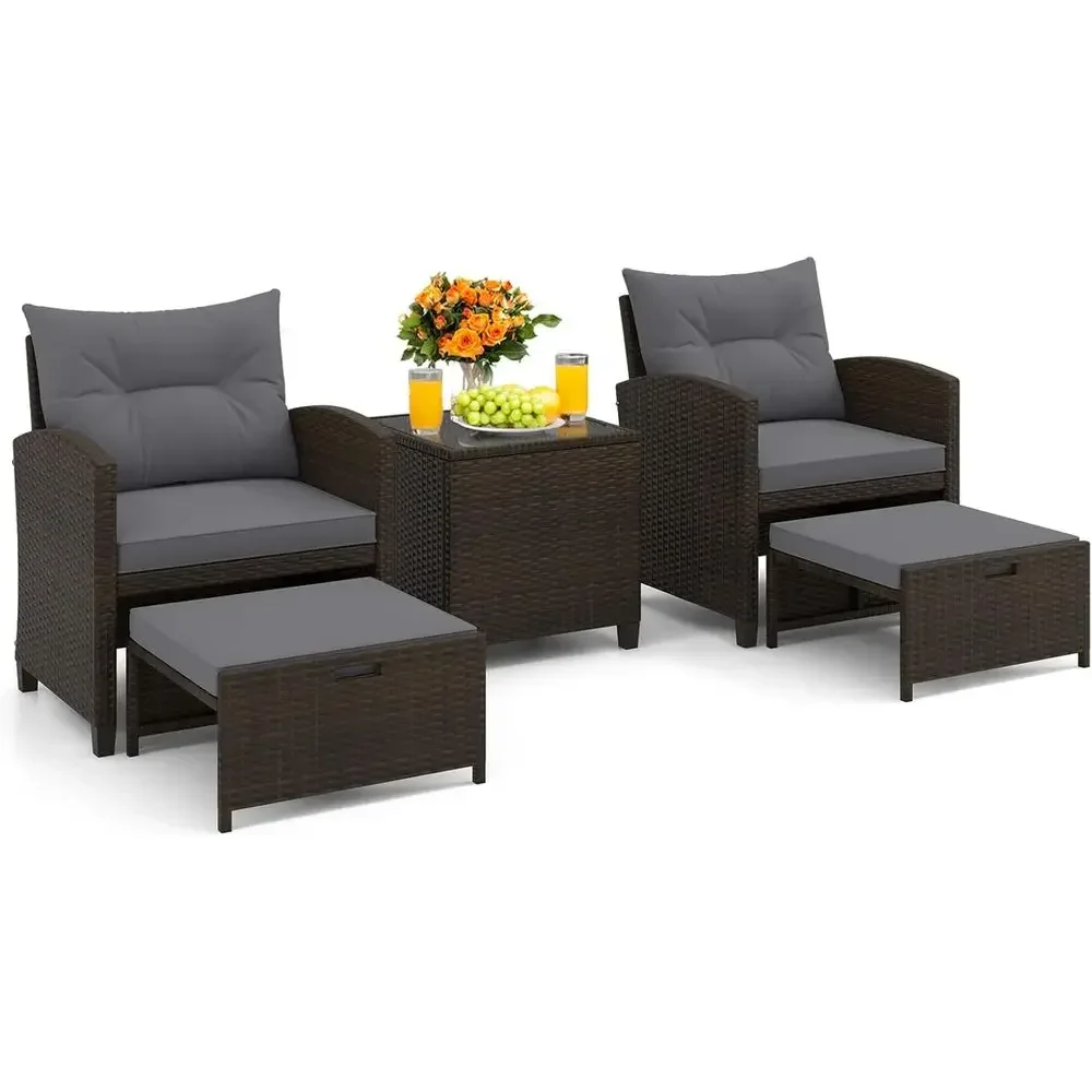 Rattan Lounge Set - 5-częściowy zestaw mebli ogrodowych z pufami,