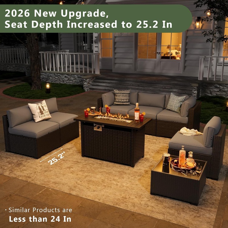 Outdoor Furniture Fire Table - Aoxun 8-częściowy zestaw mebli ogrodowych z