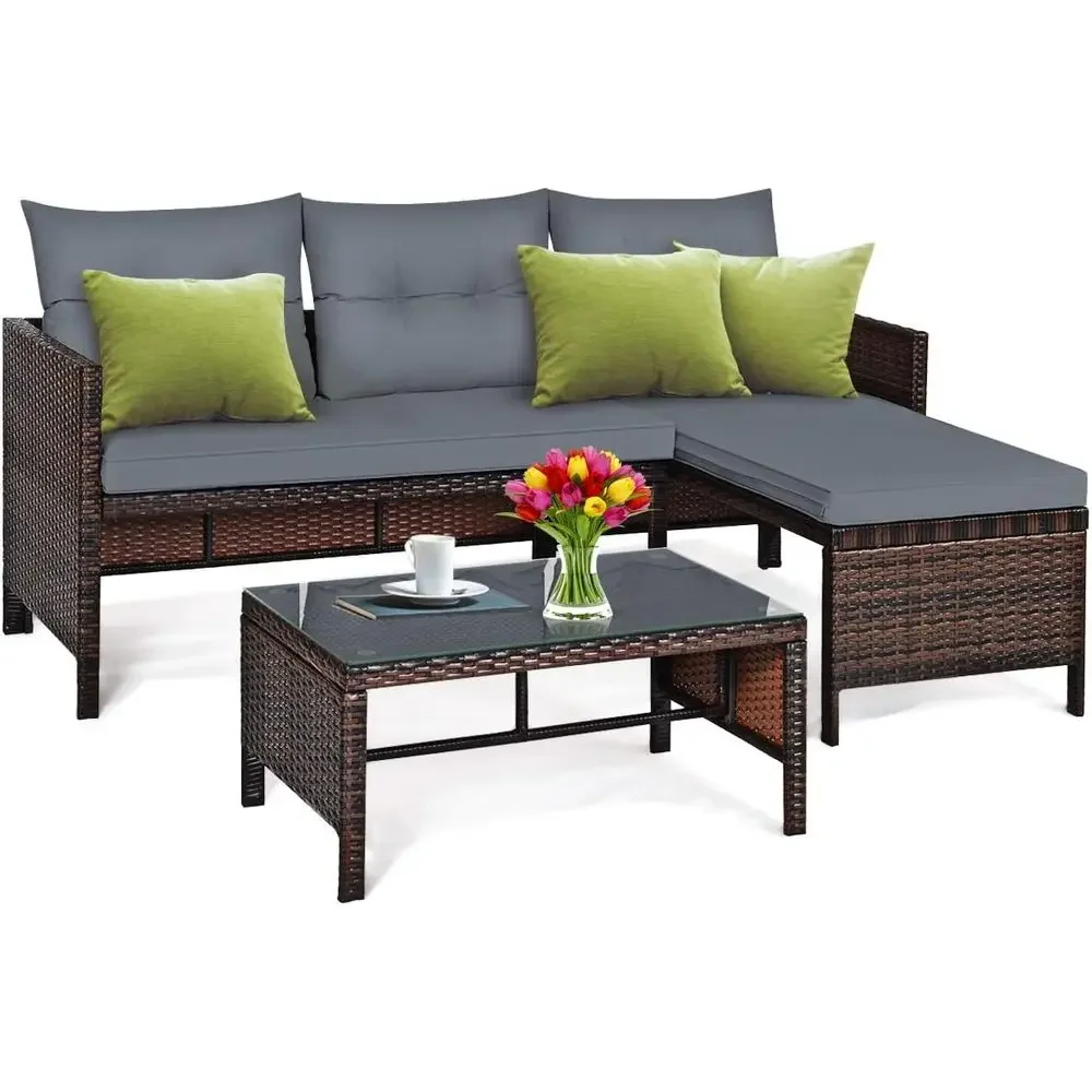 Rattan Lounge Set - Wiklinowy zestaw mebli ogrodowych, sofa 3-częściowa,