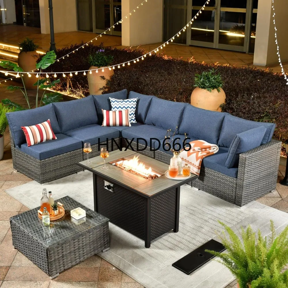 Outdoor Furniture Fire Table - 8-częściowy zestaw mebli ogrodowych z stołem
