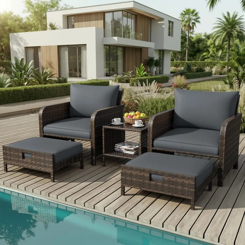 Rattan Lounge Set - Zestaw mebli ogrodowych 5-częściowy na balkon,
