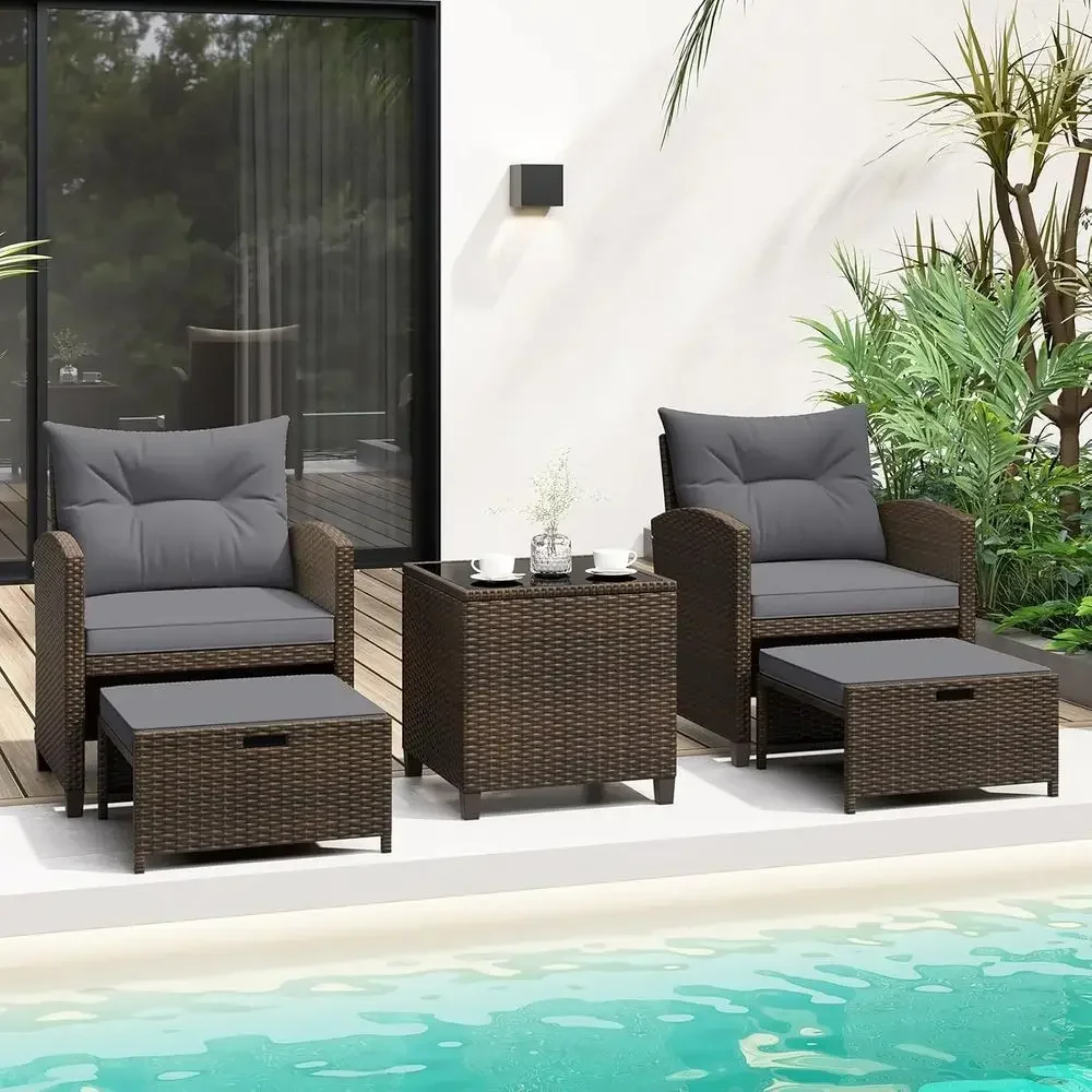 5-częściowy zestaw mebli ogrod – Rattan Lounge Set recenzja i cena