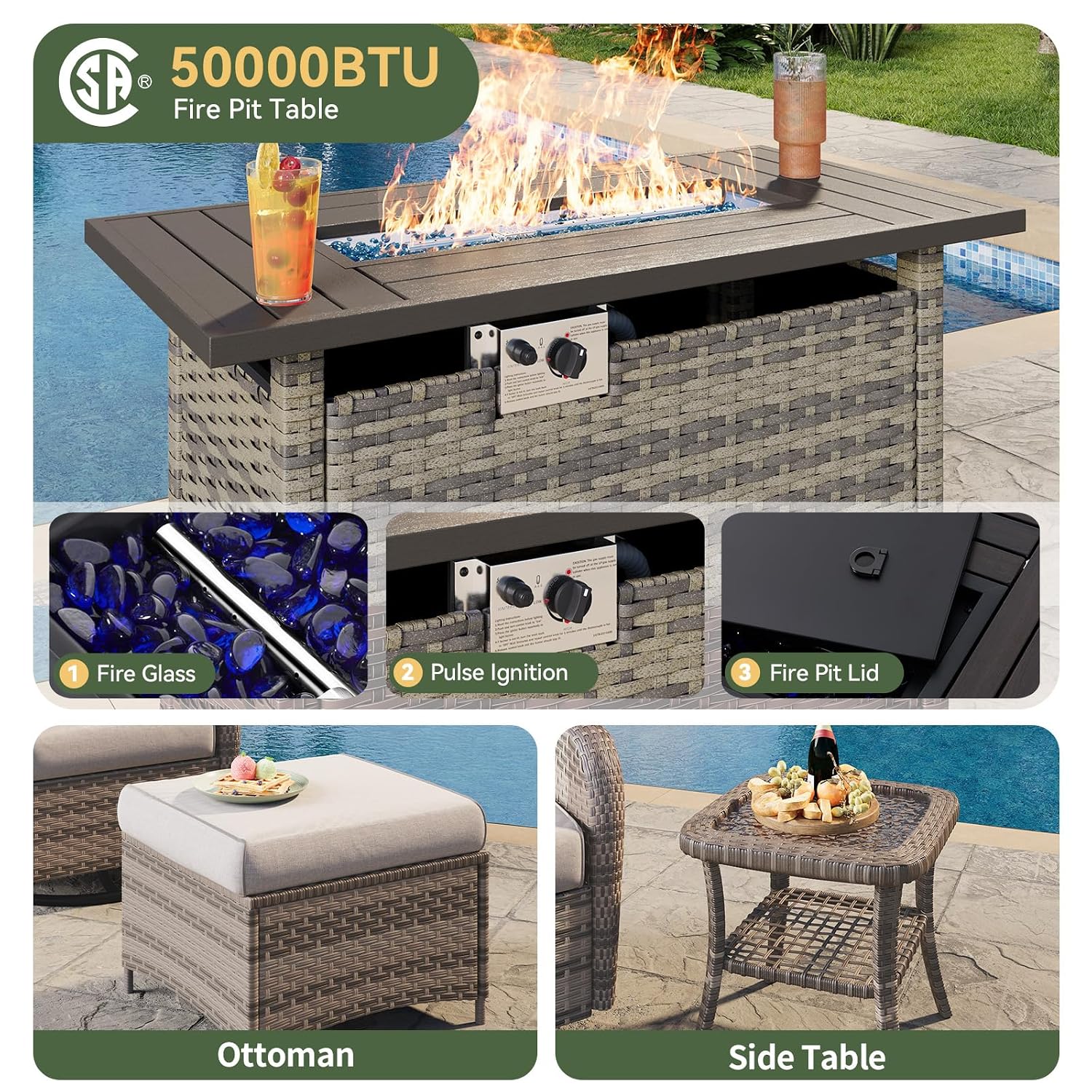 7-częściowy wiklinowy zestaw m – Outdoor Furniture Fire Table recenzja i cena