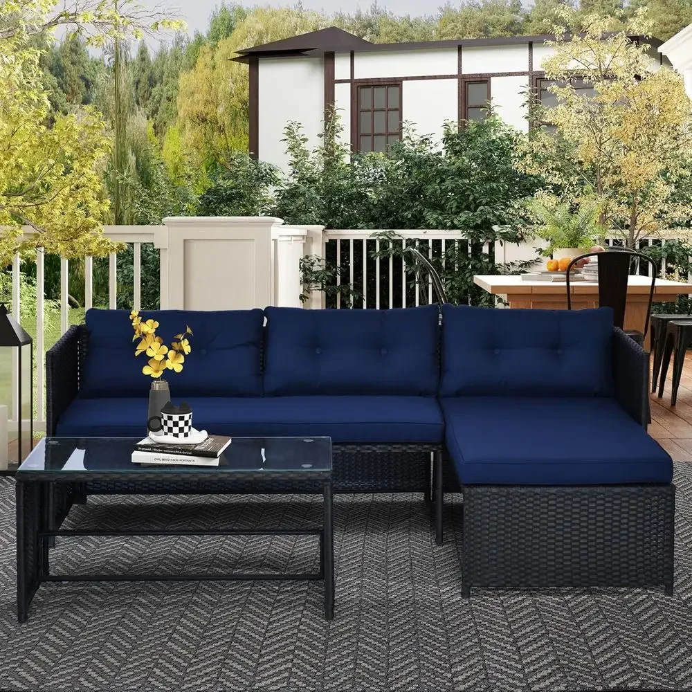 Niebieski narożnik rattanowy w – Rattan Lounge Set recenzja i cena