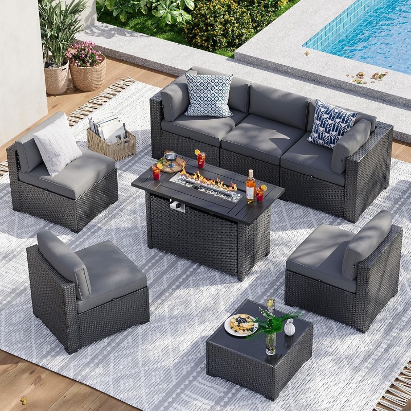 Aoxun 8-częściowy zestaw mebli – Outdoor Furniture Fire Table recenzja i cena