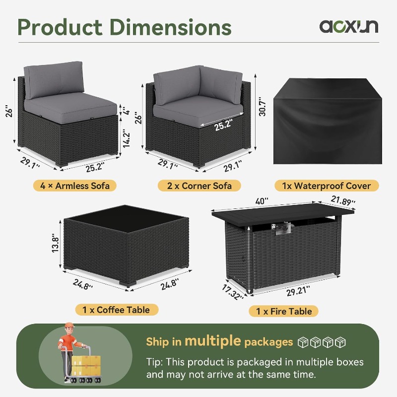 Aoxun 8-częściowy zestaw mebli – Outdoor Furniture Fire Table recenzja i cena