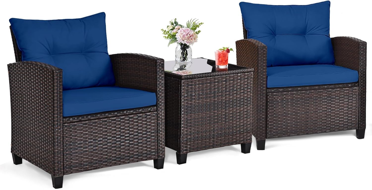 Granatowy, rattanowy, 3-części – Bistro Table Set recenzja i cena